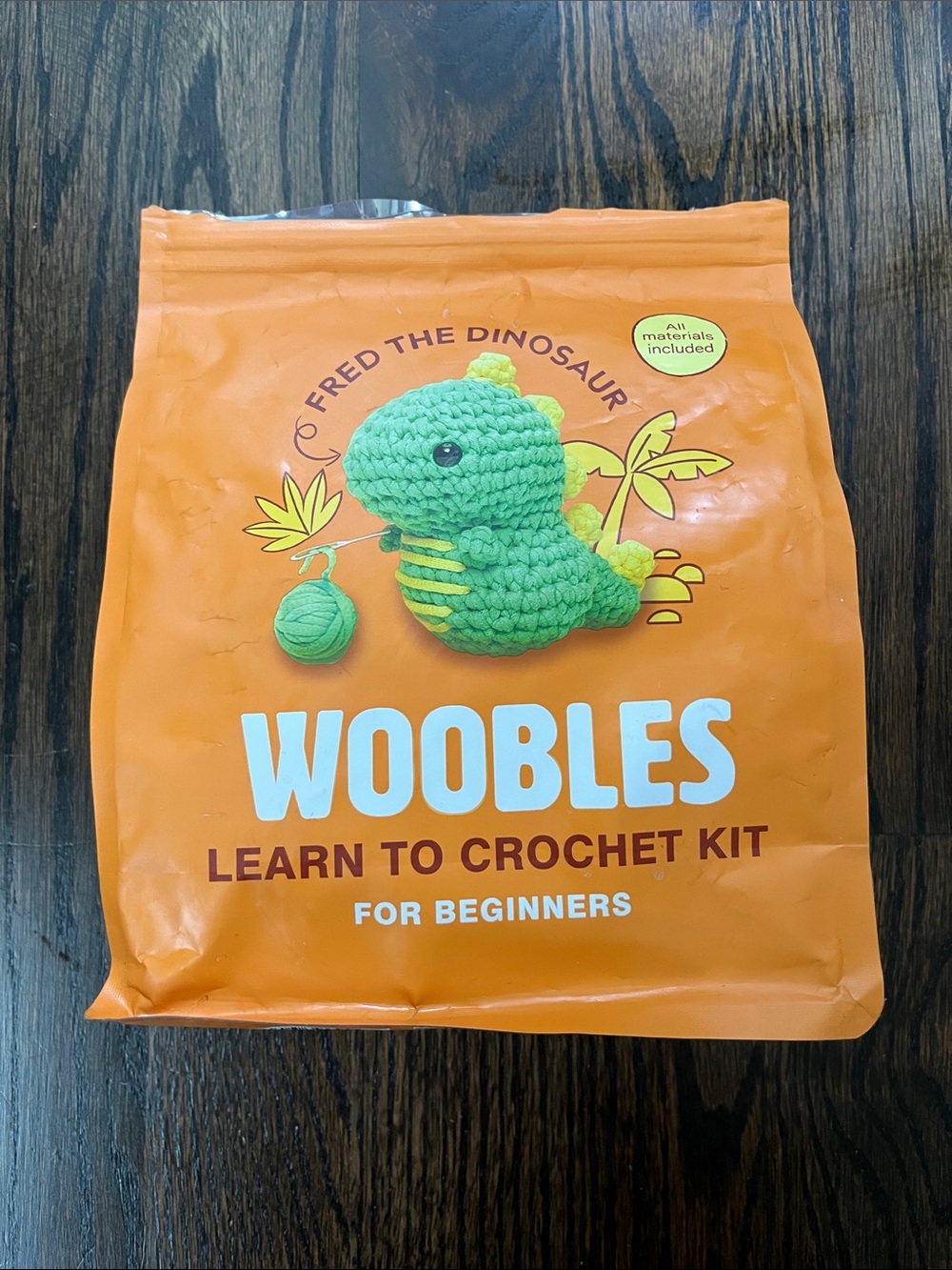 Woobles Fred the Dinosaur Learn to Crochet Kit for Beginners